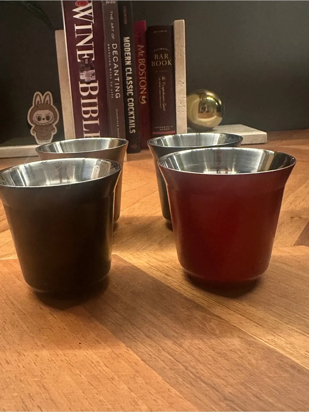 Nespresso Metallic Red, Gold, and Black Espresso Cups - Set of Four (4)